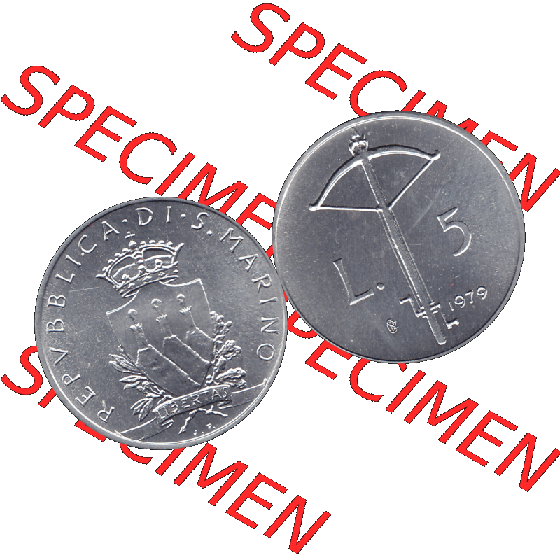 Bildmaterial Münzensatz / KMS 1979 aus San Marino im PNG-Format 1979-1979, 5 Lire, LIBERTAS REPVBBLICA DI S. MARINO, 1979 L.5. Vorderseite und Rückseite... Sammlung