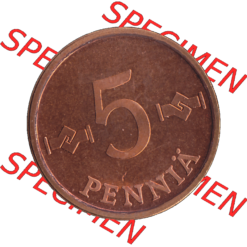 Alte Münzen KMS Finnland, Kursmünzensatz 1976 in Stempelglanz als digitales Computerbild in transparenten PNG 1963-1977, 5 Penny Penniä 1976-1, SUOMEN TASAVALTA.... Sammlung