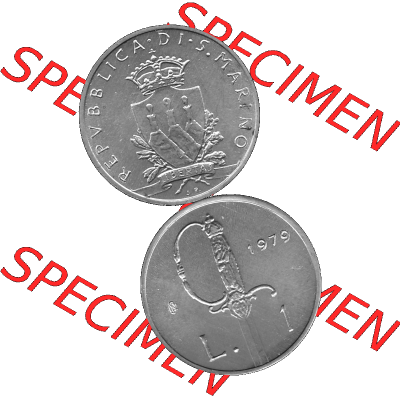 Bildmaterial Münzensatz / KMS 1979 aus San Marino in Graustufen 1979-1979, 1 Lira, 1 Lire, J. V. LIBERTAS REPVBBLICA DI S. MARINO, 1979 L.1... Sammlung