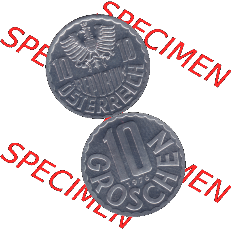 Alte Münze aus Österreich, in PNG digitalisiert 1951-2001, 10 Groschen 1976-01. Vorderseite und Rückseite vertikal auf einen digitalen Bild der alten österreichischen... Sammlung