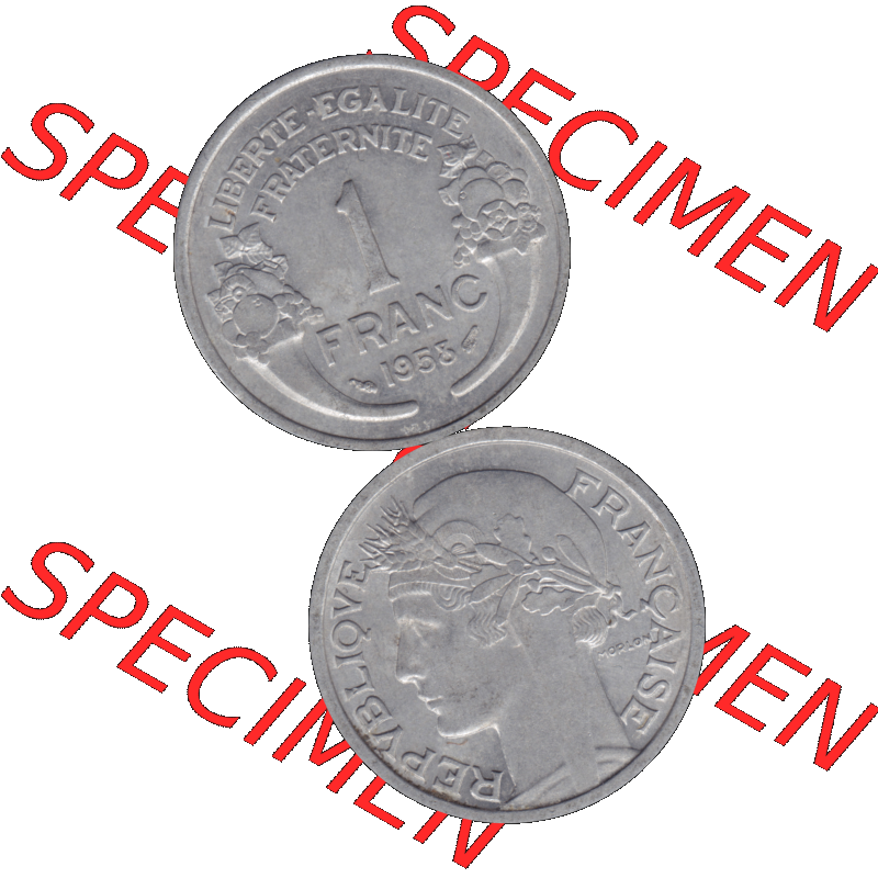 Münzen Frankreich Umlaufmünze in PNG einer Münze aus Frankreich 1941-1959, 1 Francs, Franken 1958-01. Vorderseite und Rückseite vertikal auf einen digitalen Bild... Sammlung
