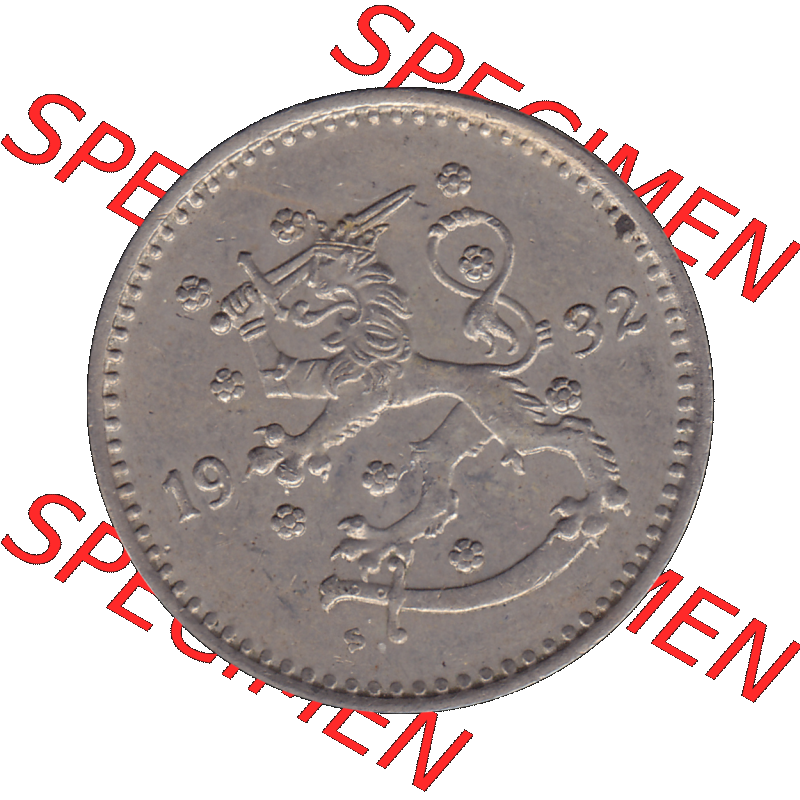 Alte Münzen KMS Finnland, Kursmünzensatz in PNG Design einer finnischen Münze 1928-1940, 1 finnische Mark, Markka 1932. Vorderseite einer Münze in transparenten... Sammlung