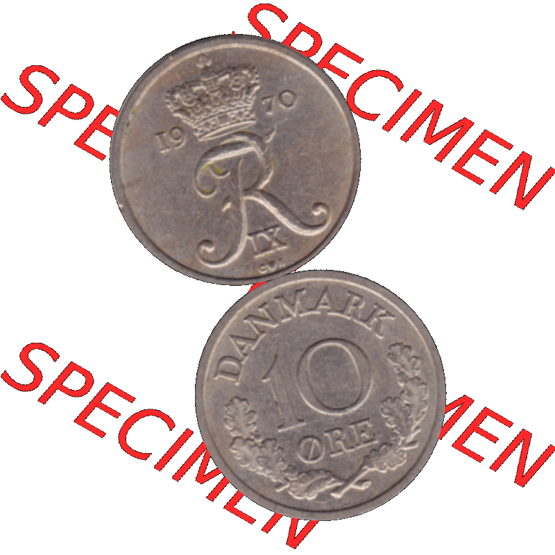 Alte Münze aus Dänemark als PNG-Grafik 1960-1972, 10 Öre 1970-02. Vorderseite und Rückseite vertikal auf einen digitalen Bild der alten dänischen Umlaufmünze... Sammlung