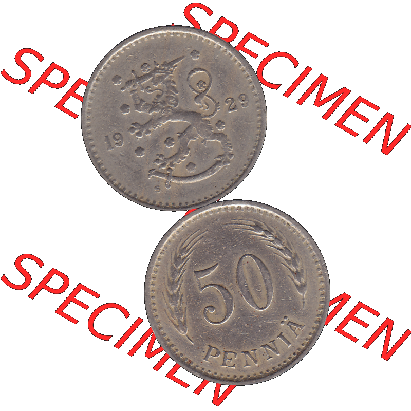 Alte Münzen KMS Finnland, Kursmünzensatz in PNG Design einer finnischen Münze 1921-1940, 50 Penny, Penniä 1929. Digitales transparentes PNG - Bild / als... Sammlung