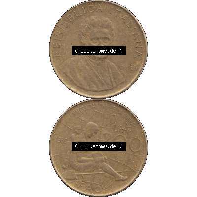 Bildmaterial einer Münze aus Italien / Italia als PNG-Grafik 1980-1980, 200 Lire FAO - Internationales Jahr der Frau 1980-01. Vorderseite und Rückseite vertikal untereinander... Sammlung