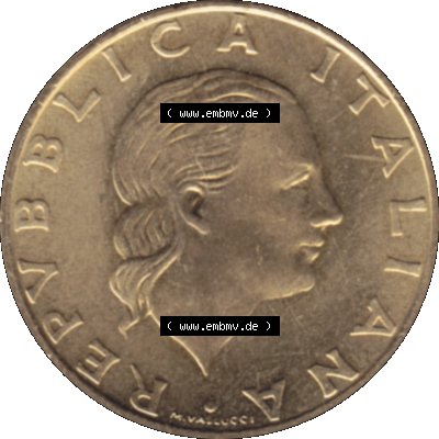 Bildmaterial einer Münze aus Italien / Italia als PNG-Grafik 1997-1997, 200 Lire Italienische Meeresliga 1997-01. Vorderseite einer alten italienischen 200 Lire Gedenkmünze,... Sammlung