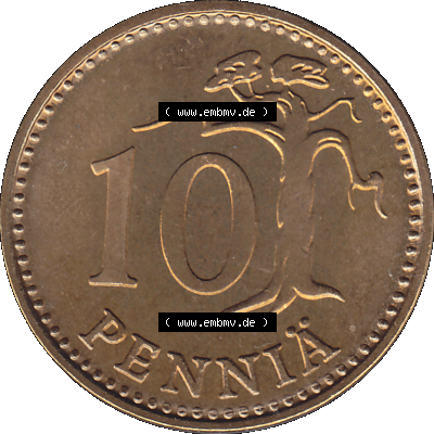 Alte Münzen KMS Finnland, Kursmünzensatz 1976 in Stempelglanz als digitales Computerbild in transparenten PNG 1963-1982, 10 Penny, Penniä 1976-1, SUOMEN TASAVALTA.... Sammlung
