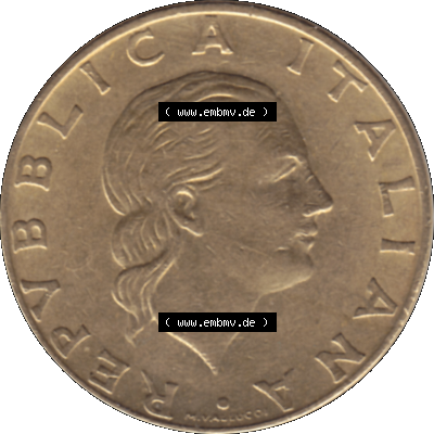 Bildmaterial einer Münze aus Italien / Italia als PNG-Grafik 1990-1990, 200 Lire Gründung von Staatsrat 1990-01. Vorderseite einer alten italienischen 200 Lire Gedenkmünze,... Sammlung