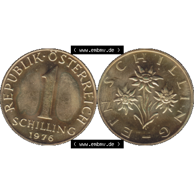 Alte Münze aus Österreich, in PNG digitalisiert 1959-2001, 1 Schilling 1976-01. Vorderseite und Rückseite horizontal auf einen digitalen Bild der alten österreichischen... Sammlung
