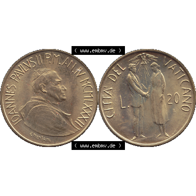 Alte Münze aus der Vatikanstadt / Vatikan als PNG-Grafik Münze Vatikanstadt 1982-1982, 20 Lire, CITTA DEL VATICANO L.20 R, 1982-01. Vorderseite und Rückseite... Sammlung