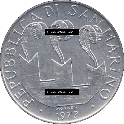 Bildmaterial in PNG-Grafiken Münzensatz / KMS 1972 aus San Marino 1972-1972, Münze 10 Lire 1972, MONASSI REPUBBLICA DI SAN MARINO, 10 LIRE. Vorderseite als PNG-Grafik... Sammlung