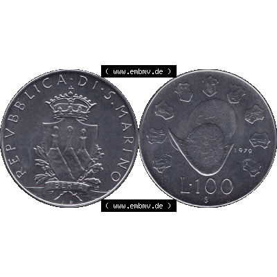 Bildmaterial Münzensatz / KMS 1979 aus San Marino im PNG-Format 1979-1979, 100 Lire, J.P. LIBERTAS REPVBBLICA DI S. MARINO L.100. Vorderseite und... Sammlung
