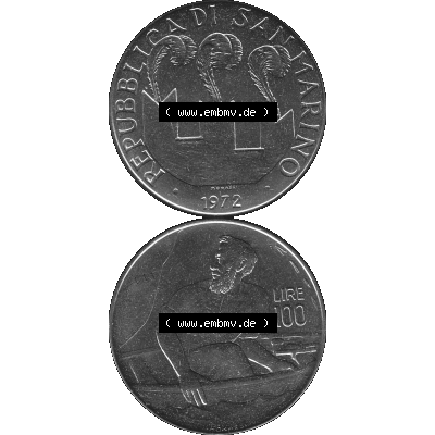 Bildmaterial Münzensatz / KMS 1972 aus San Marino in Graustufen 1972-1972, 100 Lire von 1972, 100 LIRE MONASSI REPUBBLICA DI SAN MARINO Graustufen. PNG Computer-Grafik in Graustufen-PNG... Sammlung