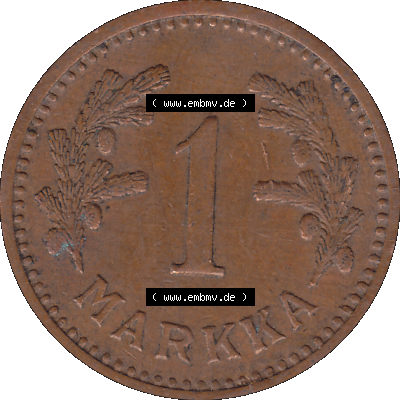 Alte Münzen KMS Finnland, Kursmünzensatz Finnland in transparenten digitalen PNG-Format 1940-1951, 1 finnische Mark, Markka, Kupfer 1942-1. Die digitalisierte Münze... Sammlung