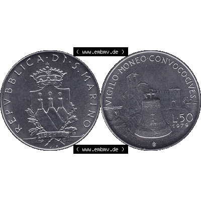Bildmaterial Münzensatz / KMS 1979 aus San Marino im PNG-Format 1979-1979, 50 Lire, J.P. LIBERTAS REPVBBLICA DI S. MARINO, L.50 VIGILO MONEO CONVOCO... Sammlung