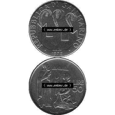 Bildmaterial Münzensatz / KMS 1972 aus San Marino in Graustufen 1972-1972, 50 Lire, 1972, MONASSI REPUBBLICA DI SAN MARINO 50 LIRE Graustufen. PNG Computer-Grafik in Graustufen-PNG... Sammlung