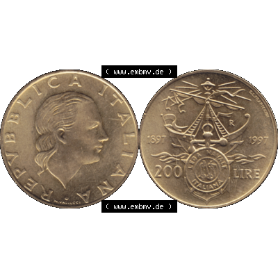 Bildmaterial einer Münze aus Italien / Italia als PNG-Grafik 1997-1997, 200 Lire Italienische Meeresliga 1997-01. Vorderseite und Rückseite horizontal auf einen digitalen Bild... Sammlung