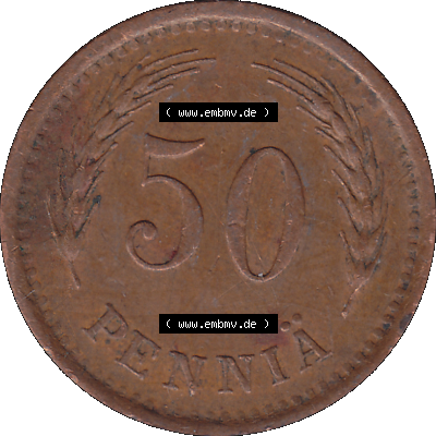Alte Münzen KMS Finnland, Kursmünzensatz Finnland in transparenten digitalen PNG-Format 1940-1943, 50 Penny, Penniä, Kupfer 1941-1. Die digitalisierte Münze... Sammlung
