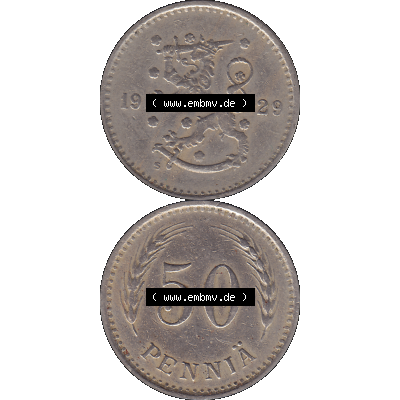 Alte Münzen KMS Finnland, Kursmünzensatz in PNG Design einer finnischen Münze 1921-1940, 50 Penny, Penniä 1929. Digitales transparentes PNG - Bild / als... Sammlung