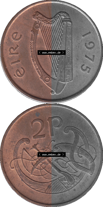 Münze aus Irland als PNG-Grafik 1971-1988, 2 Pence 1975 Sammlung