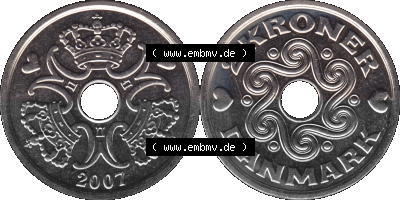 Münze aus Dänemark als PNG-Grafik 1992-2023, 2 Kronen 2007, transparente PNG-Grafik in 2280 x 1140 Pixel Sammlung