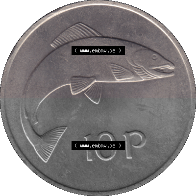 Münze aus Irland als PNG-Grafik 1969-1986, 10 Pence 1975 Sammlung