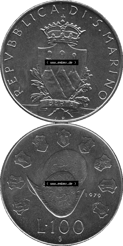Münzensatz / KMS 1979 aus San Marino in Graustufen 1979-1979, 100 Lire, J.P. LIBERTAS REPVBBLICA DI S. MARINO L.100 Sammlung