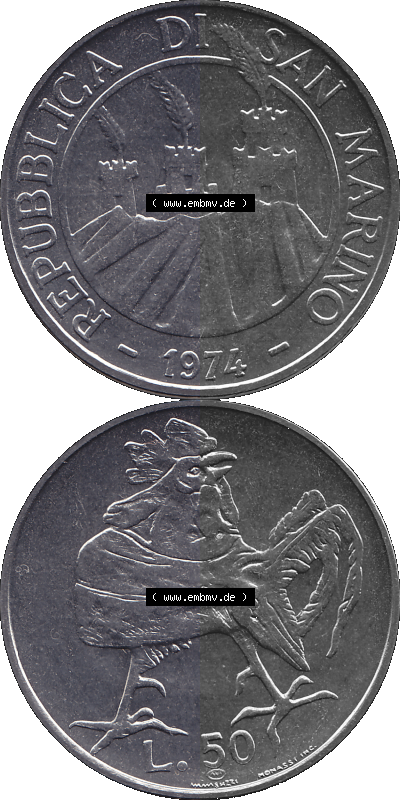 San Marino Münze 1974-1974 als transparente PNG-Grafik, 50 Lire, L.50 MINGUZZI MONASSI INC. Sammlung