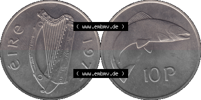Münze aus Irland als PNG-Grafik 1969-1986, 10 Pence 1975 Sammlung