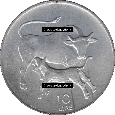 San Marino 1972-1972, Münze 10 Lire 1972, MONASSI REPUBBLICA DI SAN MARINO, 10 LIRE Sammlung