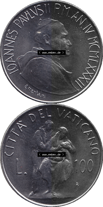 PNG-Grafik Münze Vatikanstadt 1982-1982, 100 Lire, E. MANFRINI IOANNES PAVLVS II P M. 1982, Vatikanstadt / Vatikan 1982 Münze... Sammlung