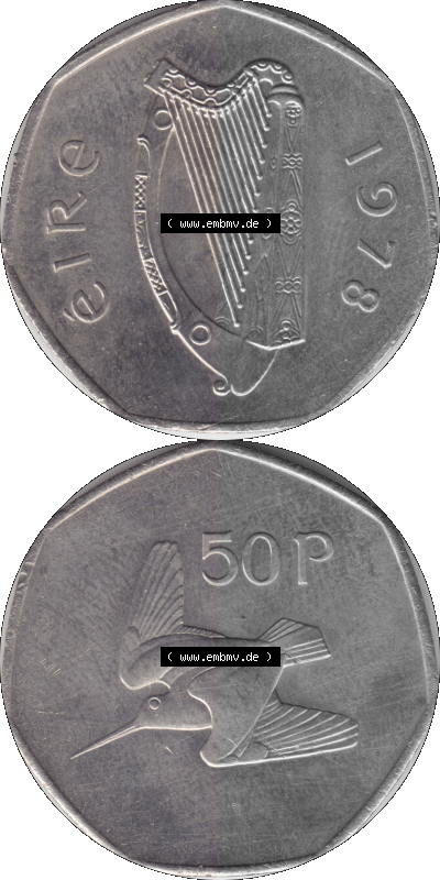 Münze aus Irland als PNG-Grafik 1970-2000, 50 Pence 1978 Sammlung