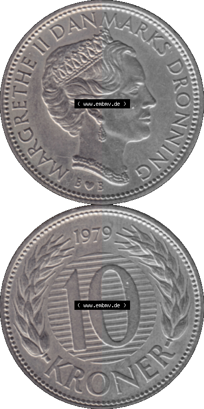 Alte Münze aus Dänemark als PNG-Grafik 1979-1988, 10 Kronen 1979 Sammlung