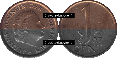 Münze der Niederlande 1951-1975, in PNG digitalisiert 1950-1980, 1 Cent Königin Juliana 1967, 1600 x 800 Pixel Querformat in... Sammlung