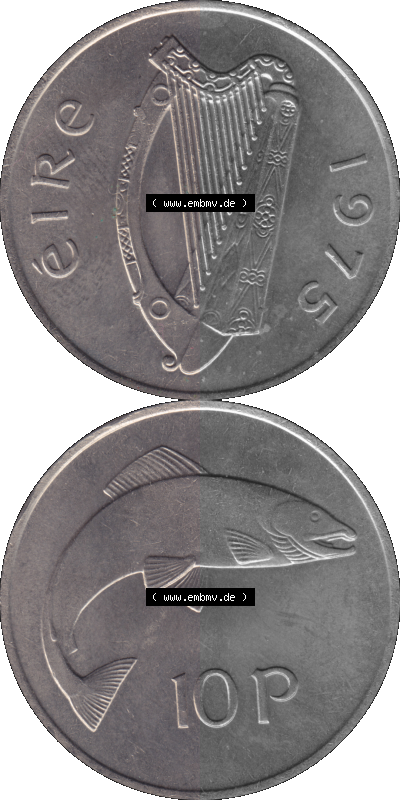 Münze aus Irland als PNG-Grafik 1969-1986, 10 Pence 1975 Sammlung