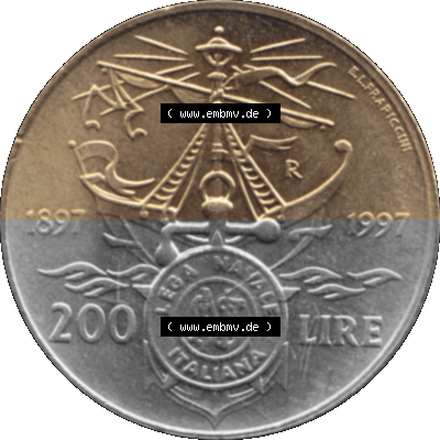 Münze aus Italien / Italia als PNG-Grafik 1997-1997, 200 Lire Italienische Meeresliga 1997 Sammlung