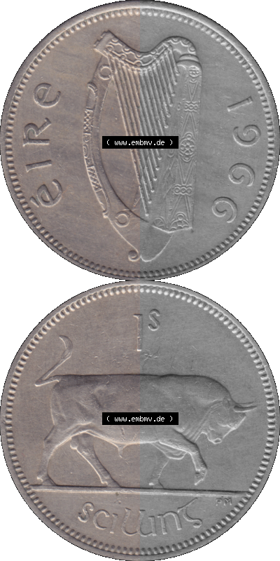 Münze aus Irland als PNG-Grafik 1951-1968, 1 Schilling 1966 Sammlung