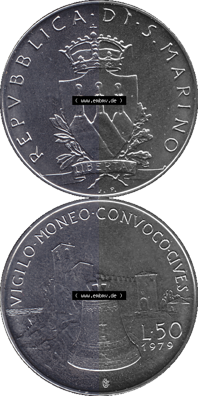 Bildmaterial Münzensatz / KMS 1979 aus San Marino im PNG-Format 1979-1979, 50 Lire, J.P. LIBERTAS REPVBBLICA DI S. MARINO, L.50... Sammlung