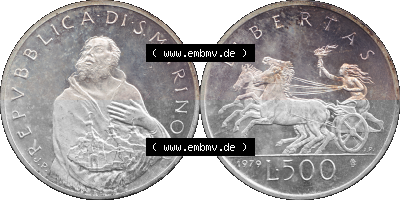 Bildmaterial Münzensatz / KMS 1979 aus San Marino im PNG-Format 1979-1979, 500 Lire, Silbermünze J.P. REPVBBLICA DI SAN MARINO,... Sammlung