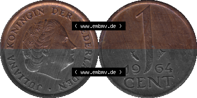 Münze der Niederlande 1951-1975, in PNG digitalisiert 1950-1980, 1 Cent Königin Juliana 1964, 1600 x 800 Pixel Querformat in... Sammlung