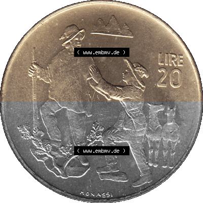 San Marino 1972-1972, Münze 20 Lire, 1972, MONASSI REPUBBLICA DI SAN MARINO Sammlung