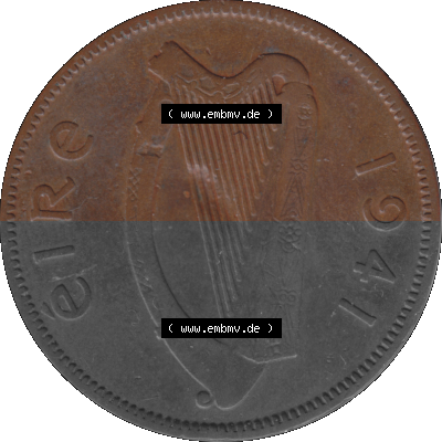 Münze aus Irland als PNG-Grafik 1939-1967, 0.50 Penny, Half Penny 1941 Sammlung