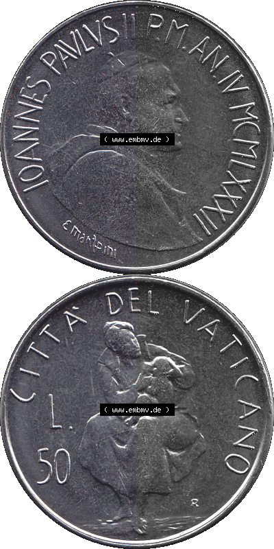 PNG-Grafik Münze Vatikanstadt 1982-1982, 50 Lire 1982, Vatikanstadt / Vatikan 1982 Münze mit Papst Johannes Paul II., Jahrgang... Sammlung