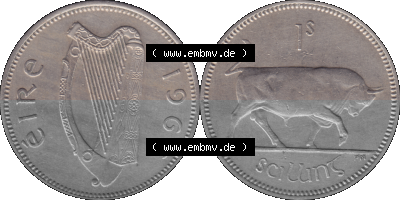Münze aus Irland als PNG-Grafik 1951-1968, 1 Schilling 1966 Sammlung