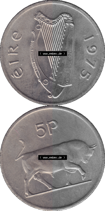 Münze aus Irland als PNG-Grafik 1969-1990, 5 Pence 1976 Sammlung