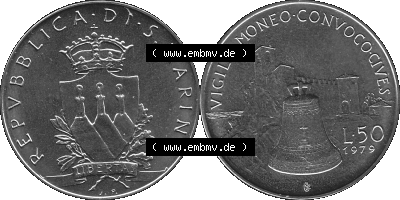Münzensatz / KMS 1979 aus San Marino in Graustufen 1979-1979, 50 Lire, J.P. LIBERTAS REPVBBLICA DI S. MARINO, L.50 VIGILO MONEO... Sammlung