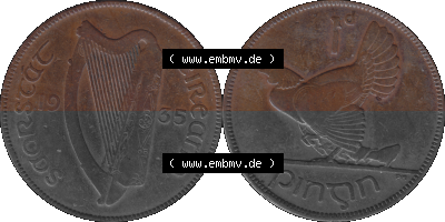 Münze aus Irland als PNG-Grafik 1928-1937, 1 Penny, Pence 1935 Sammlung