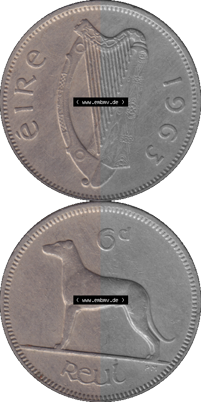 Münze aus Irland als PNG-Grafik 1942-1969, 6 Pence 1963 Sammlung