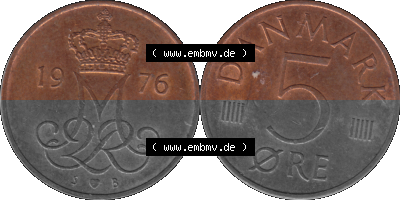 Alte Münze aus Dänemark als PNG-Grafik 1973-1988, 5 Öre 1976 Sammlung