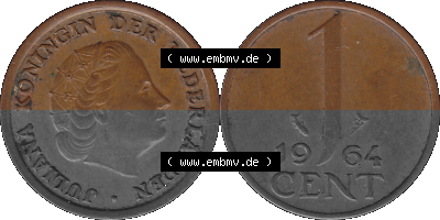 Münze der Niederlande 1951-1975, in PNG digitalisiert 1950-1980, 1 Cent Königin Juliana 1964, 1600 x 800 Pixel Querformat in... Sammlung